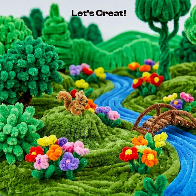 Caydo 200 Pieces Green Pipe Cleaners,Thick Fluffy Chenille Stems, Pipe Cleaner Crafts for Arts & Crafts, Perfect for Making Animals, Flowers, and Mother's Day Decorations