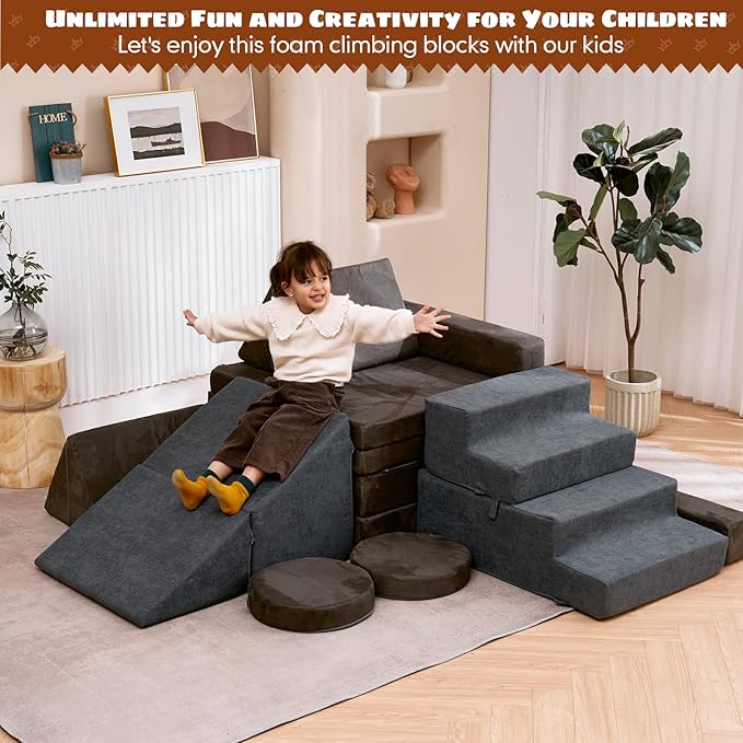 jela Toddler Climbing Toys Indoor Playset, Safe Soft Foam Climbing Blocks with Slide Stairs, Climbing Toys for Toddlers 1-3 Climb and Crawl, Soft Couch Slide