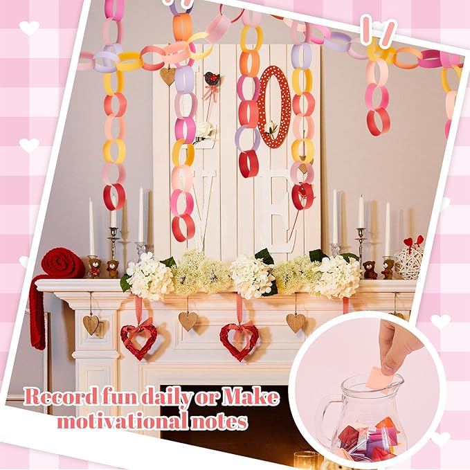 Lincia 600 Sheet Paper Chain Garland Strips 1x8 Inch with Double Sided Tape, DIY Construction Paper Chains for Birthday Wedding Holiday Party Decorations, Crafts Supplies (Valentine)