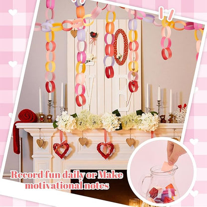 Lincia 600 Sheet Paper Chain Garland Strips 1x8 Inch with Double Sided Tape, DIY Construction Paper Chains for Birthday Wedding Holiday Party Decorations, Crafts Supplies (Valentine)