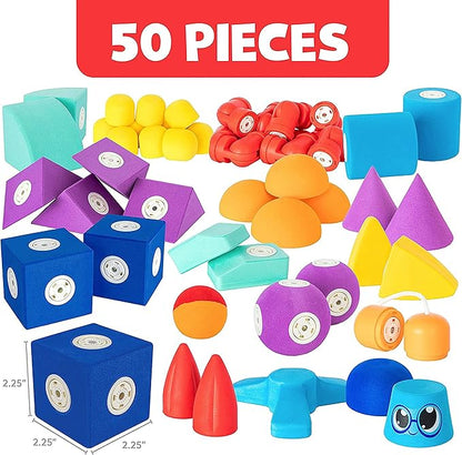 Magnetic Foam Blocks – STEM Preschool Toys for Children, Toddlers, Boys and Girls, The Ultimate Bath Toy – 50 Piece Set, Bath Building Blocks, Engineering Toys for Kids 3-6