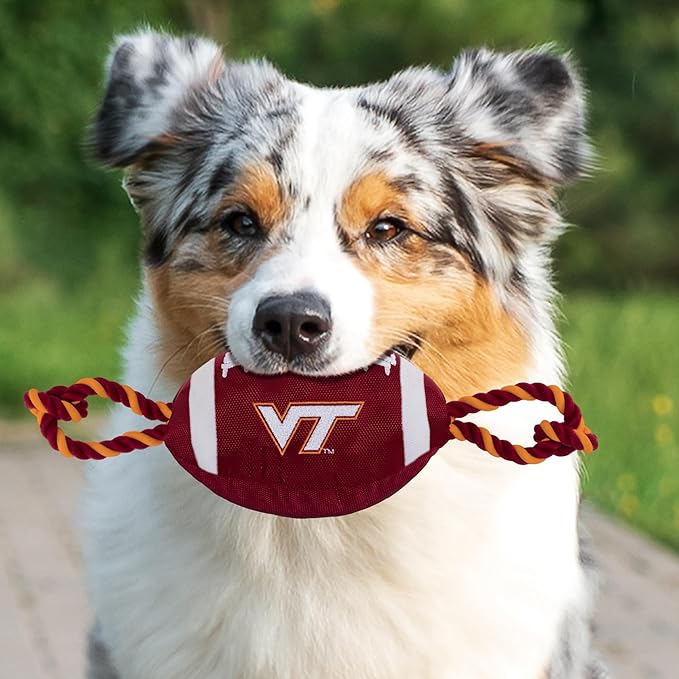 Pets First NCAA Virginia TECH Hokies Football Dog Toy, Tough Quality Nylon Materials, Strong Pull Ropes, Inner Squeaker, Collegiate Team Color