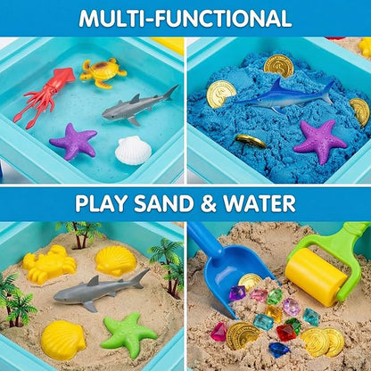 Carolart Ocean Sensory Table with Sands, Bin with Lid, Indoor Outdoor Use, Sand Art Kit for Boys and Girls, Toys for Toddlers Age 3-5, 17x11.5x10.2 Inches
