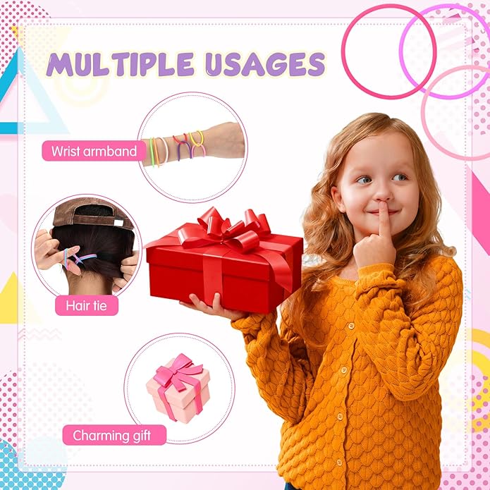 Nuenen 1000 Pcs Silicone Jelly Bracelets 80's Gummy Rubber Bracelets Multicolor Non Luminous Wristbands Bulk Rainbow Neon Bracelet Silicone Hair Tie for Party Favors Halloween