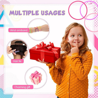 Nuenen 1000 Pcs Silicone Jelly Bracelets 80's Gummy Rubber Bracelets Multicolor Non Luminous Wristbands Bulk Rainbow Neon Bracelet Silicone Hair Tie for Party Favors Halloween