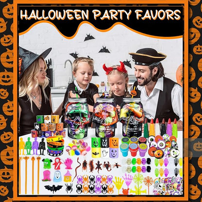 200Pcs Halloween Party Favors, Bulk Halloween Toys for Halloween Treats Non Candy Classroom Prizes Goodie Bag Stuffers Pinata Filler, Halloween Gifts for Kids Prizes Party Supplies,Treasure Box Toys