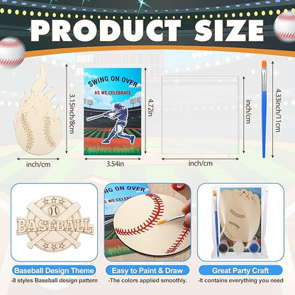 Saypacck 24 Pcs Baseball Party Favors Wooden Painting Craft Kits Birthday Party Supplies with Organza Bag for Goodie Bags Fillers Adult Thank You Gifts
