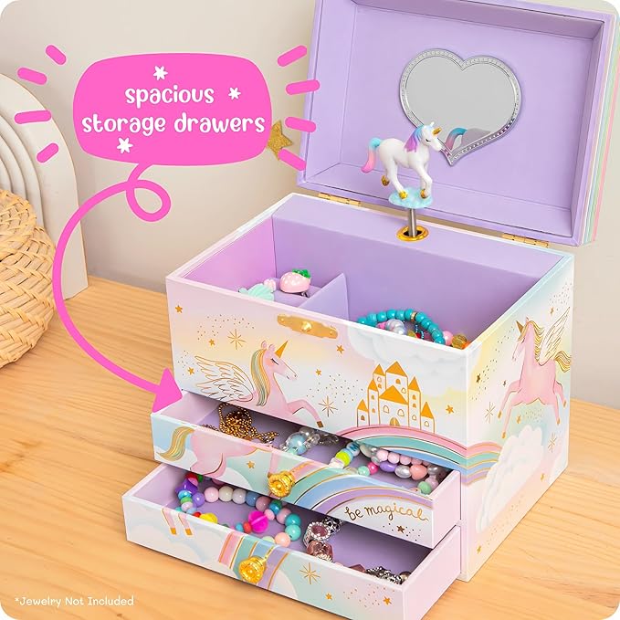 Musical Unicorn Jewelry Box for Girls - Kids Music Box with Spinning Unicorn, Unicorn Birthday Gifts for Little Girls, Jewelry Boxes, 6.8 x 5.3 x 6 in - Ages 3-10