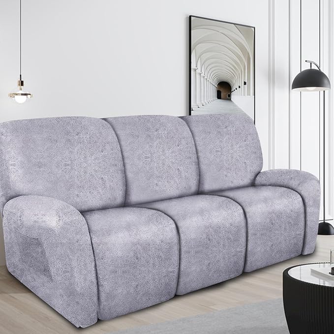 Recliner Couch Cover Leather Look Recliner Sofa Covers for 3 Cushion Reclining Sofa Slipcovers 8-Pieces Furniture Protector Spandex Fabric Washable (3 Seater, 01 Marbling)