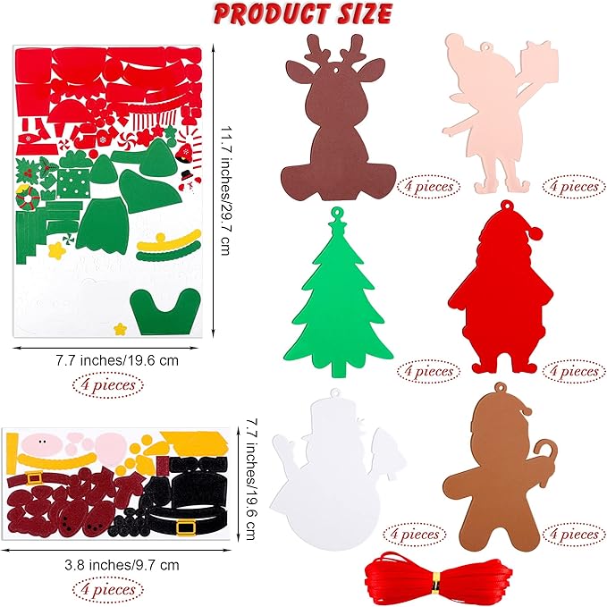 Fovths 24 Pieces Christmas Foam Sticker Set DIY Christmas Crafts Xmas Party Decorations Christmas Tree Ornament for Christmas Party Game, 6 Styles