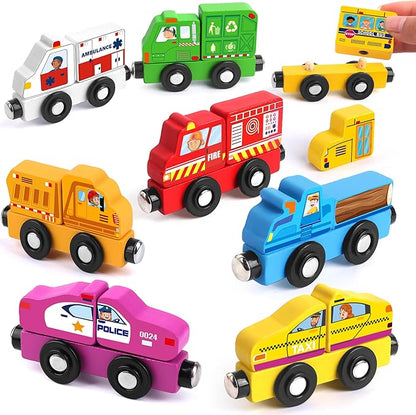 Helsort Wooden Magnetic Trains Cars - 8 Piece Educational and Skill-Building Wooden Toy for Boys and Girls Toys Train, Montessori Fine Motor Skills for Toddlers and Kids Ages 3+