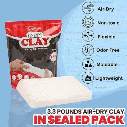 3.3 lbs Moldable Cosplay Foam Clay (White) – High Density and Hiqh Quality for Intricate Designs | Air Dries to Perfection for Cutting with a Knife or Rotary Tool, Sanding or Shaping
