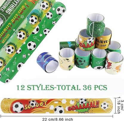 36 PCS Soccer Slap Bracelets Blank Snap Bracelets Slap Bands Wristbands Snap Bracelets for Birthday Halloween Thanksgiving Christmas Party