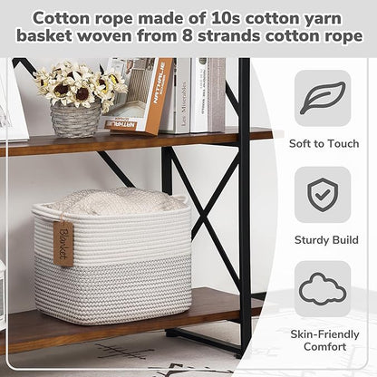 Goodpick Woven Storage Basket, Cotton Rope Baby Laundry Basket for Toy Storage, 13" x 10" x 9" Rectangle Stylish Gift Baskets with Handles, Decorative Clothes Organizer for Bedroom