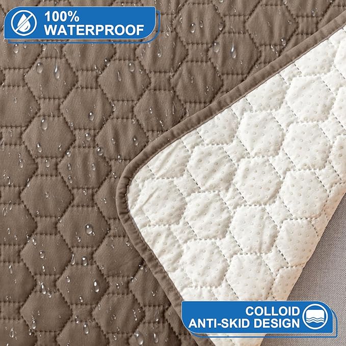 100% Waterproof Recliner Chair Covers That Stay in Place, Non-Slip Recliner Cover with 5 Pockets, Elastic Straps, Washable Reclining Chair Protector for Kids, Pets, Dogs (Khaki, 25inch)