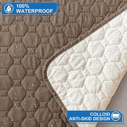 100% Waterproof Recliner Chair Covers That Stay in Place, Non-Slip Recliner Armchair Cover with 5 Pockets, Elastic Straps, Washable Reclining Chair Protector for Kids, Pets, Dogs (Khaki, 30inch)