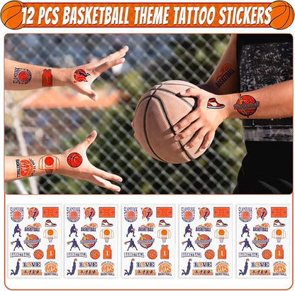Basketball Party Favors Set 72 PCS Basketball Slap Bracelets Straws Tattoo Stickers Mini Stress Ball Silicone Bracelets Gift Bags for Kids Adults Sports Basketball Birthday Gift Classroom Rewards