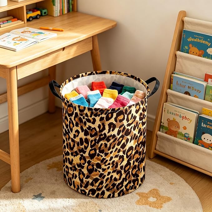 Kids Laundry Basket,Leopard pattern hamper,Nursery Hampers,Waterproof folding Storage Bin with handle,Clothes Organizer Baskets,kid Room Decor(Leopard pattern)
