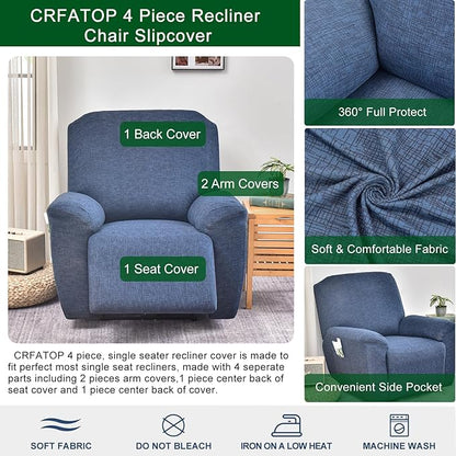 CRFATOP Recliner Chair Slipcovers with Pockets 1Seat Recliner Cover 4-Pieces Fallon Collection Slipcover Lazy Boy Chair Cover for Recliner with Elastic Bottom,47