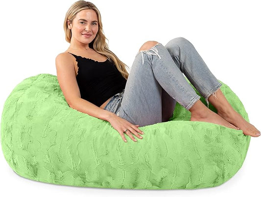 Jaxx Sofa Saxx Bean Bag Couch - 4 Foot - Faux Fur, Lime Green