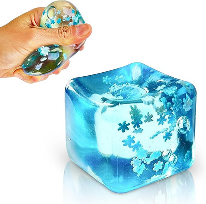 Stress Balls Ice Cube with Snowflakes Inside for Your Best Mellow and Chill, Snow Pieces Silent Nice Square Shape Anxiety Sensory Squishy Fidget Toy Slow Rise, Classroom Prizes, Calming Kids Adults