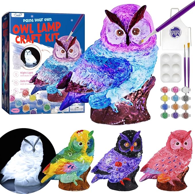 Paint Your Own Owl Lamp Kit, Art Supplies Arts & Crafts Kit, Painting kit for Kids 6-12, Arts and Crafts for Kids Ages 8-12, Toys Girls Boy Birthday Gift Ages 3 4 5 6 7 8 9 10 11 12+