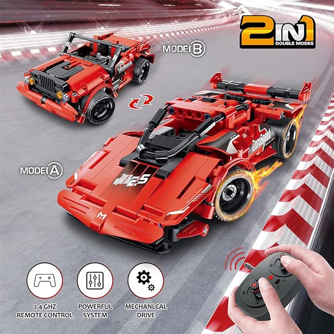 STEM Toy Building Toys Gifts for Age 5, 6, 7, 8, 9, 10, 11, 12 Years Old Kids Boys Girls, 2 in 1 Remote Control Racing Car Building Blocks, 351 Pcs DIY Building Kits, Engineering Construction Toy