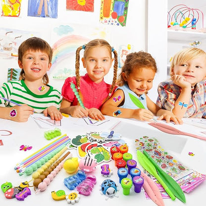 96 Pcs Insect Party Favors，Bug Bee Party Goodie Bags Fillers Bulk，Spring Insects Bug Game Pinata Gift Class Prizes Erasers Pens Pencils Stickers Stamps for School Birthday Spring Summer Party