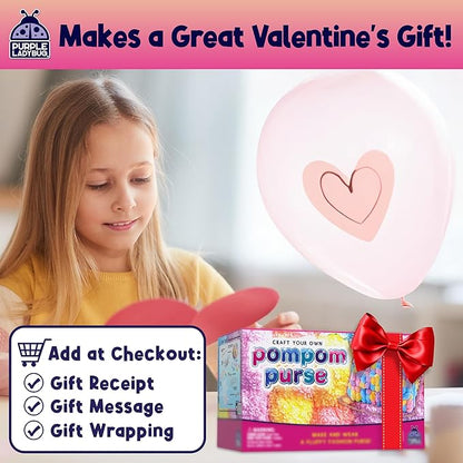 PURPLE LADYBUG Make Your Own Pom Pom Purse Kit – Arts and Crafts for Kids Ages 6-8, Girl Gift Ideas for Ages 6-10, Birthday or Easter Gifts for Girls
