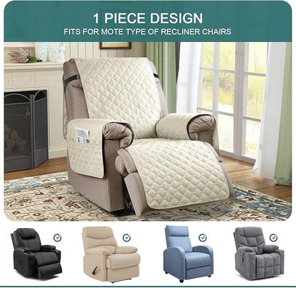 Ruaozz 100% Waterproof Recliner Chair Cover Non-Slip Reclining Cover for Recliner Chair Washable Chair Seat Cover with Elastic Straps for Kids, Dogs, Pets (Ivory, 23'')