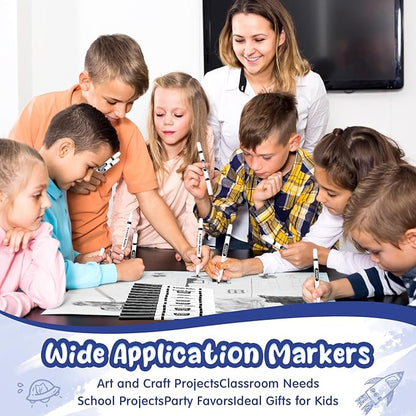 Janlaugh 48 Pcs Line Washable Markers Bulk Black Fine Tip Markers Set Thin Coloring Mark pens for Kids Black Tips Mark pen for Art School Supplies, Back to School Supplies, Ages 6+