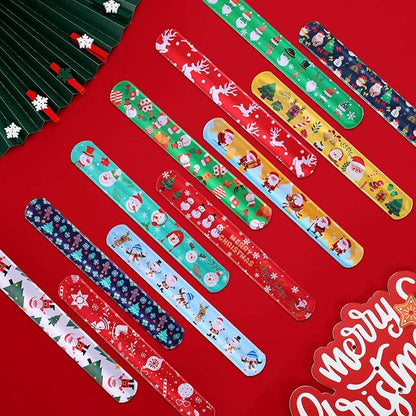Lumiparty 60 PCS Christmas Kid's Slap Bracelets, Slap Bands,Snap Bracelets,Party Favors Pack with Snowflakes,Santa Claus,Snowman for Kids Valentines Gift Classroom Exchange with 4 Sheets Sticker.