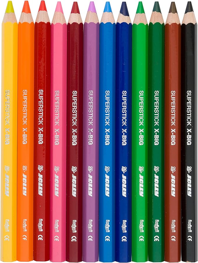 JOLLY X-Big Jumbo Colored Pencils; Set of 12, Perfect for Special Needs, Art Therapy, Early Learners