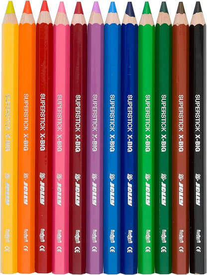 JOLLY X-Big Jumbo Colored Pencils; Set of 12, Perfect for Special Needs, Art Therapy, Early Learners