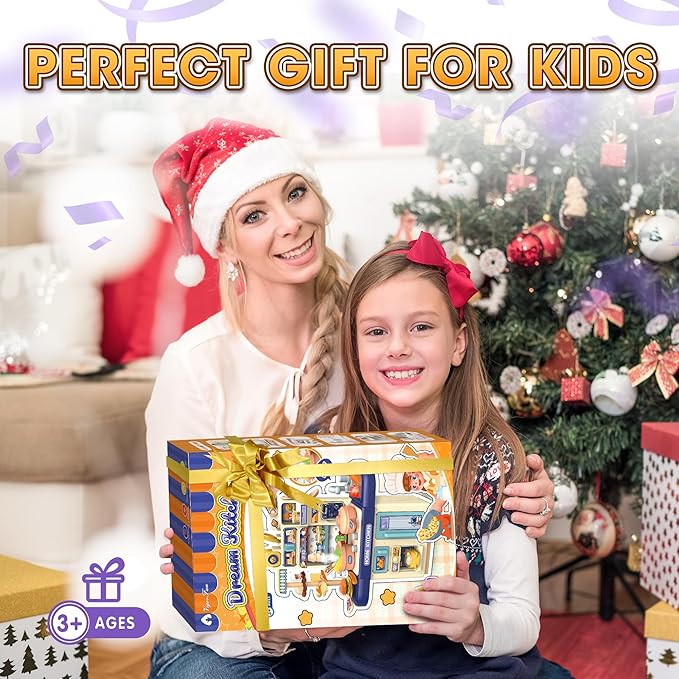 Mini Kids Kitchen Playset with Apron, Play Kitchen Toy with Realistic Steam and Lights, Play Sink and Toy Kitchen Accessories, Pretend Play Gift for Toddlers 3-5 Boys Girls (Blue)