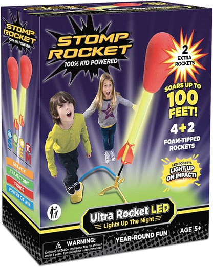 Stomp Rocket Ultra LED Rocket Launcher for Kids, 6 LED Foam Tipped Rockets - Fun Backyard & Outdoor Kids Toys Gifts for Boys & Girls - Toy Foam Blaster Set - Multi-Player Adjustable Launch Stand