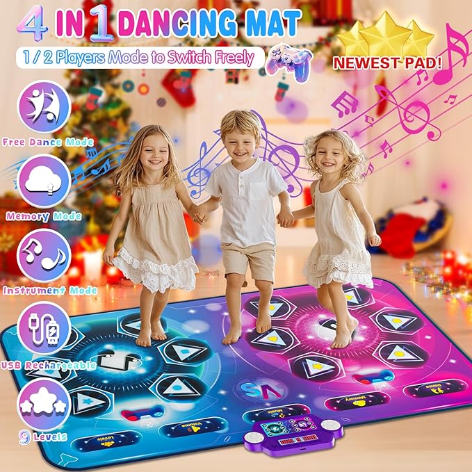 maysida Rechargeable Dance Mat - Double User Play Mat with Extra Large Size (59*38 in), Dancing Music, Challenge Game, Piano Mode, LED Lights, Christmas Birthday Gift for Kids Girls Boys 3-12 Year Old