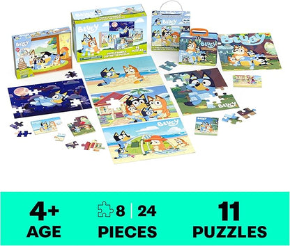 Bluey 11 Puzzle Bundle Set, 8- and 24-Piece Wood, Fuzzy, & Die-Cut Jigsaw Puzzles for Preschoolers and Kids