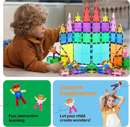 PicassoTiles Magnetic 4 Family Action Figures Toddler Toy Magnet Expansion Pack Educational Add-on STEM Learning Kit Toys Pretend Playset for Construction Building Block Tiles Child Brain Development