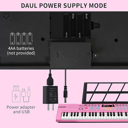 Kids Keyboard 61 Keys, Beginner Electronic Piano with One-Key Teaching 100 Tones & Rhythms, Portable Music Keyboard for Children with Microphone, Music Stand [Pink, Piano Only]