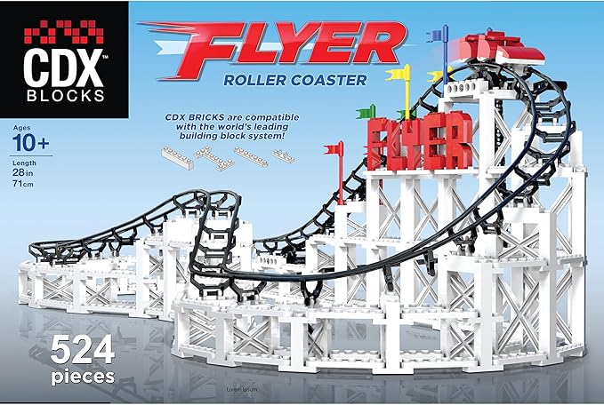 Flyer - 539 Pieces, Building Brick Set, Gravity Powered Roller Coaster Model, Promotes STEM Learning