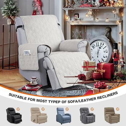 VANSOFY 100% Waterproof Recliner Chair Covers, Recliner Cover Non-Slip Dog Chair Cover Furniture Protector Washable Slipcover with Pocket, Elastic Straps for Pets, Dogs(Off White, 30")