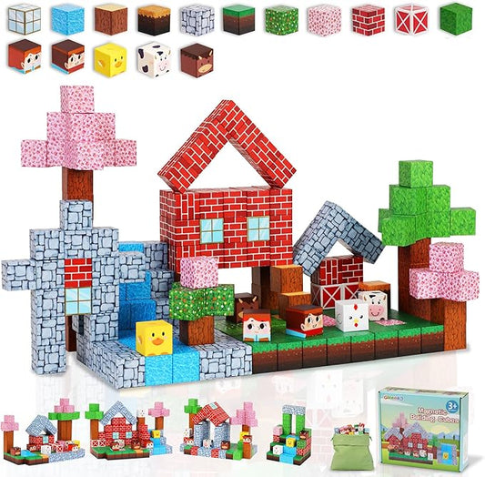 Magnetic Block Set - 111-Piece Magnetic Building Blocks - Ranch Mine Craft Magnetic Blocks Set, Magnetic Blocks for Kids Ages 4,5,6,7,8 STEM Montessori Sensory Building Game Toy Gift for Boys,Girls