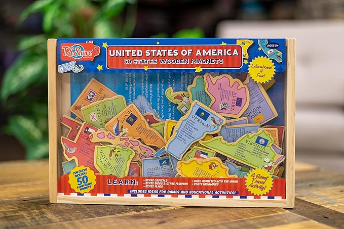 Bendon TS Shure United States USA Map 50-Piece Educational Wooden Learning Magnets 50476