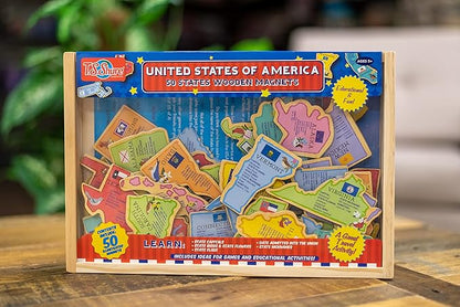 Bendon TS Shure United States USA Map 50-Piece Educational Wooden Learning Magnets 50476