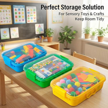 Carolart 3 Pack,Empty Sensory Bin,13.5 Inch Storage Container,Portable Plastic Storage Bins, Stackable Play Tray for toys,arts,crafts and sand.
