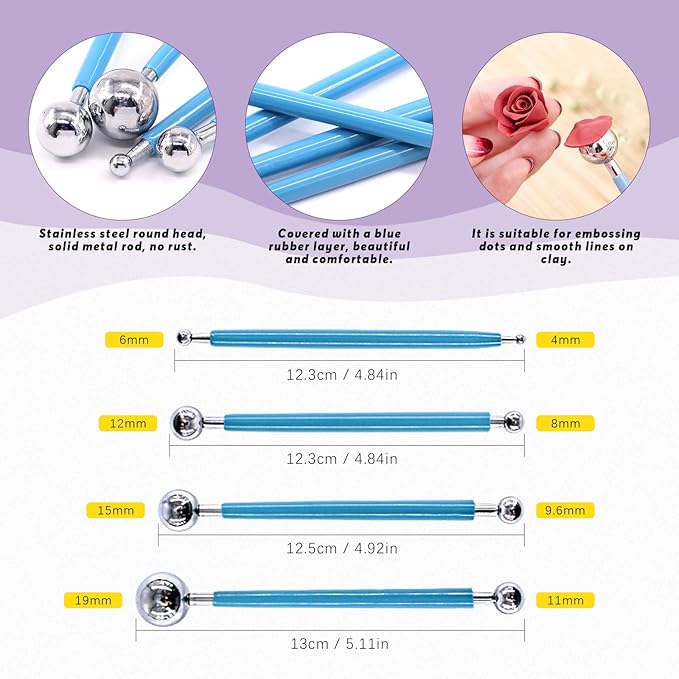 Swpeet 22Pcs Modeling Clay Sculpting Tools Kits, Ball Stylus Tool, Pottery Tools, Rubber Tip Pens, Plastic Clay Tools,Clay Needle for Making Modeling Clay Cake Fondant Decoration