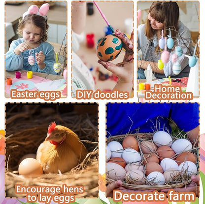 12pcs Wooden Fake Eggs, 2-Color Wooden Easter Eggs, DIY Kitchen Pretend Game Food Set, Children's Kitchen Game Toys, Home Decoration Products, Fake Eggs for Home Farm Decoration