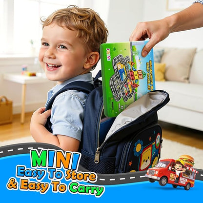Mini Magnetic Tiles Road Travel Essentials Set — Portable STEM Sensory Magnetic Building Blocks for Toddlers & Preschool, Compact Travel Toys for 3+ Boys & Girls, Easter Birthday Gift
