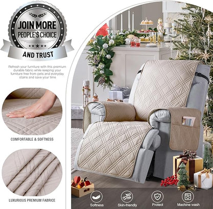 TAOCOCO 100% Waterproof Recliner Chair Cover, Non Slip Recliner Covers for Recliner Chair with Pocket, Washable Reclining Chair Cover Furniture Protector for Kids, Pets(Recliner Chair, Cream)
